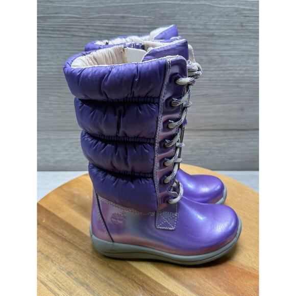 Timberland 72838 Toddlers Purple Leather Lace Up Fur Lined Boots Size 8 - Picture 2 of 8